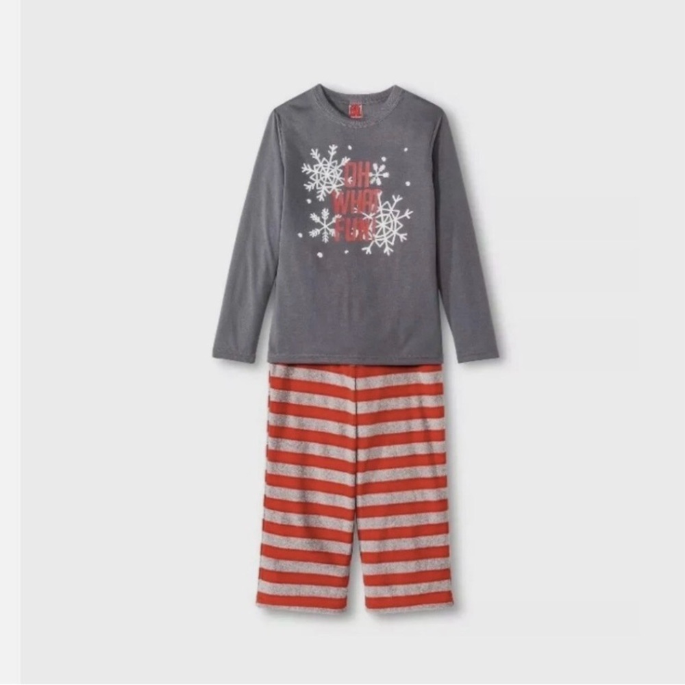 Christmas Winter Oh What Fun Pajama Pj Set Long sleeve Pants Boy Girl Size 6